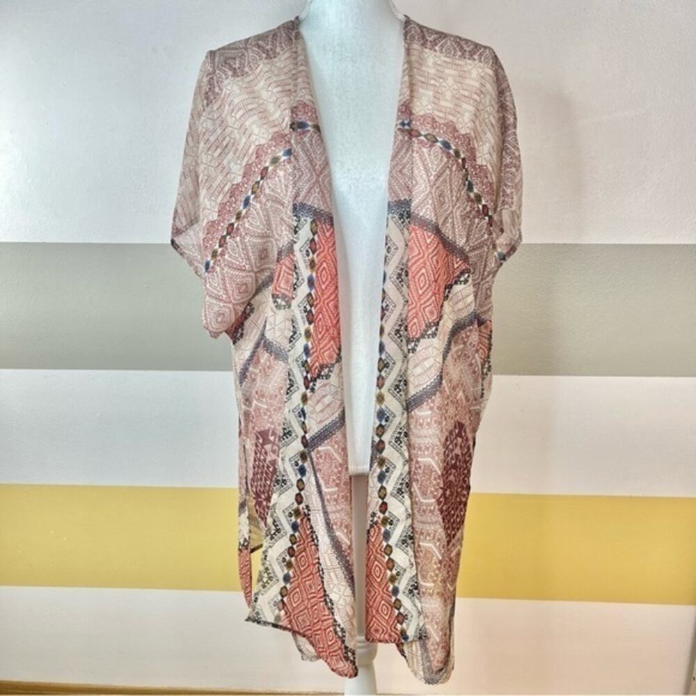 Maurices Womens Neutral Orange Bohemian Aztec Tribal Western Lightweight Kimono